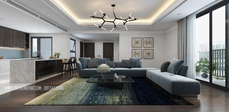 Không gian phòng khách thực sự thoáng đãng, gọn gàng với diện tích căn tương đối lớn cùng với sự bố trí đồ nội thất hài hòa của KTS Mẫu nội thất chung cư đẹp